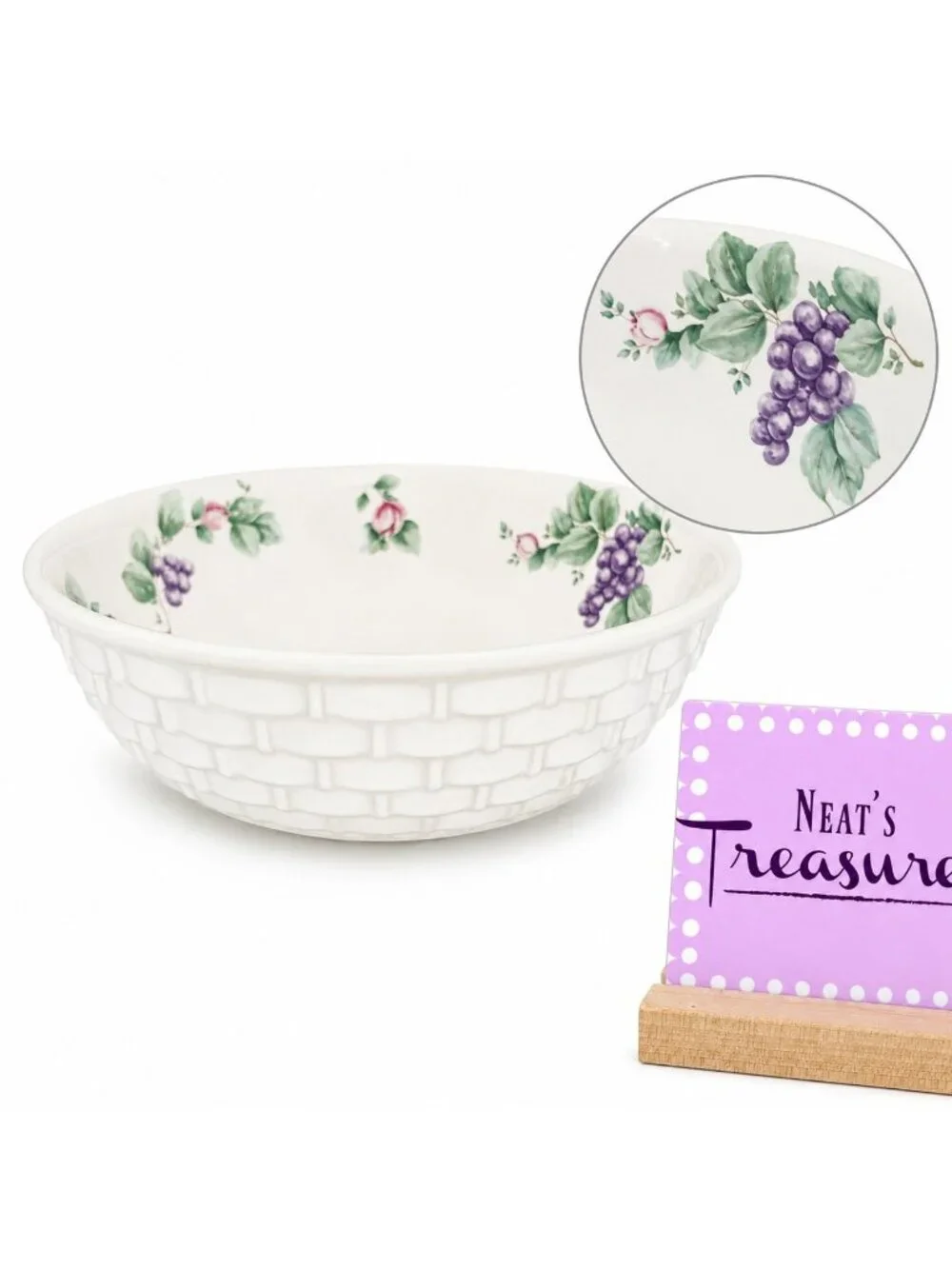Pfaltzgraff GRAPEVINE Purple Pink Floral Stoneware Basketweave 8